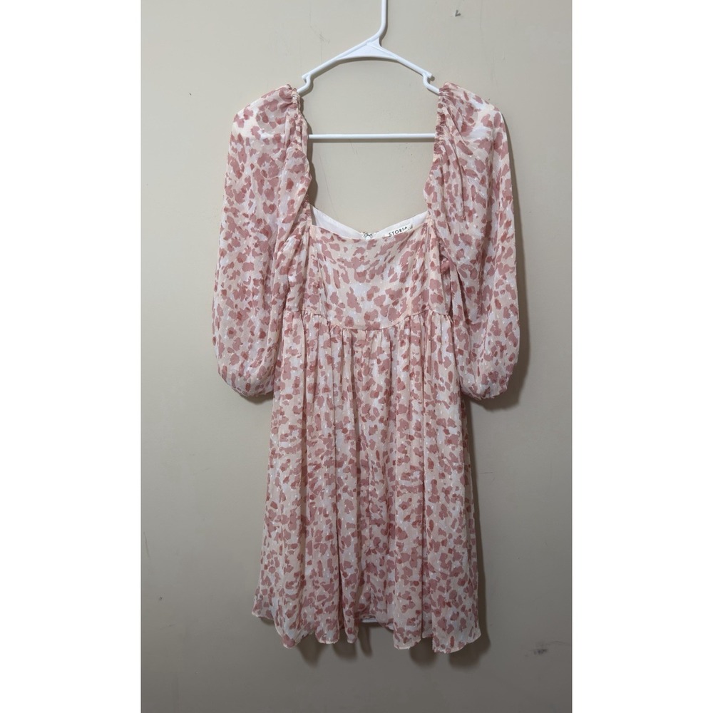 Storia Babydoll Pink Leopard Print Prairie Mini Dress Size S Boho Fairy Dress